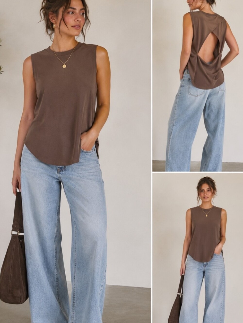 Anthropologie medium dark neutral open back great for layering as well top Large